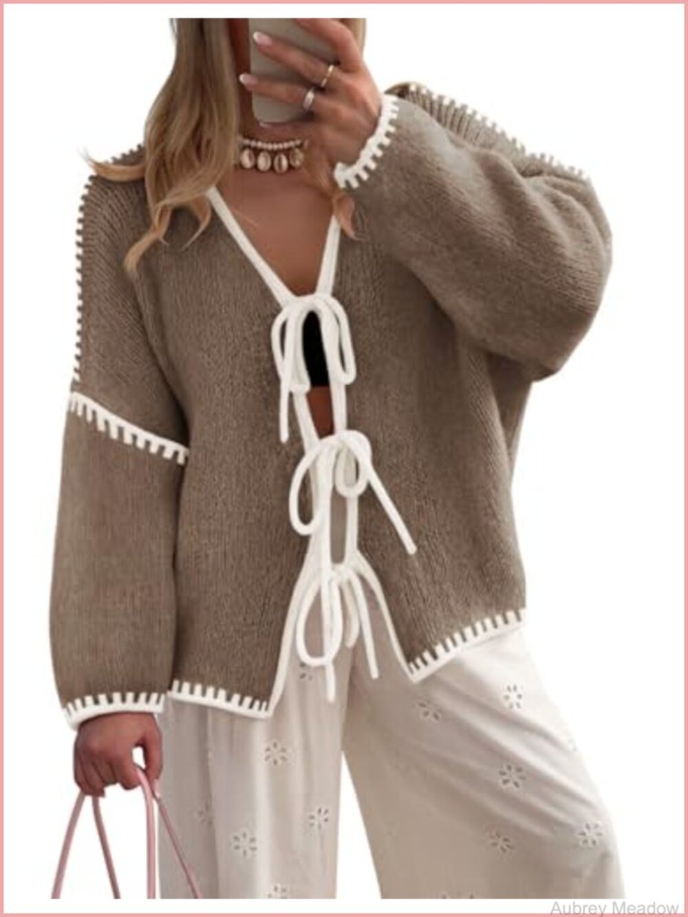 ZESICA Womens Long Sleeve Tie Front Bow Cardigan Sweater